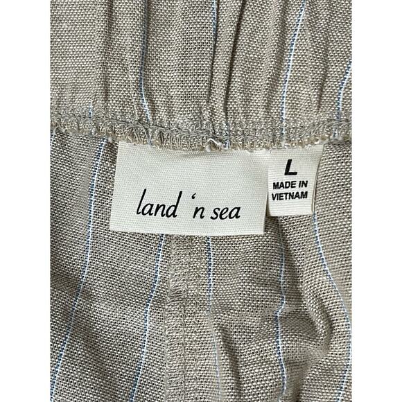 NWT Land'n Sea Linen Coastal Beachy Elastic Waist Pocket Striped Capri Cream L - Picture 3 of 10